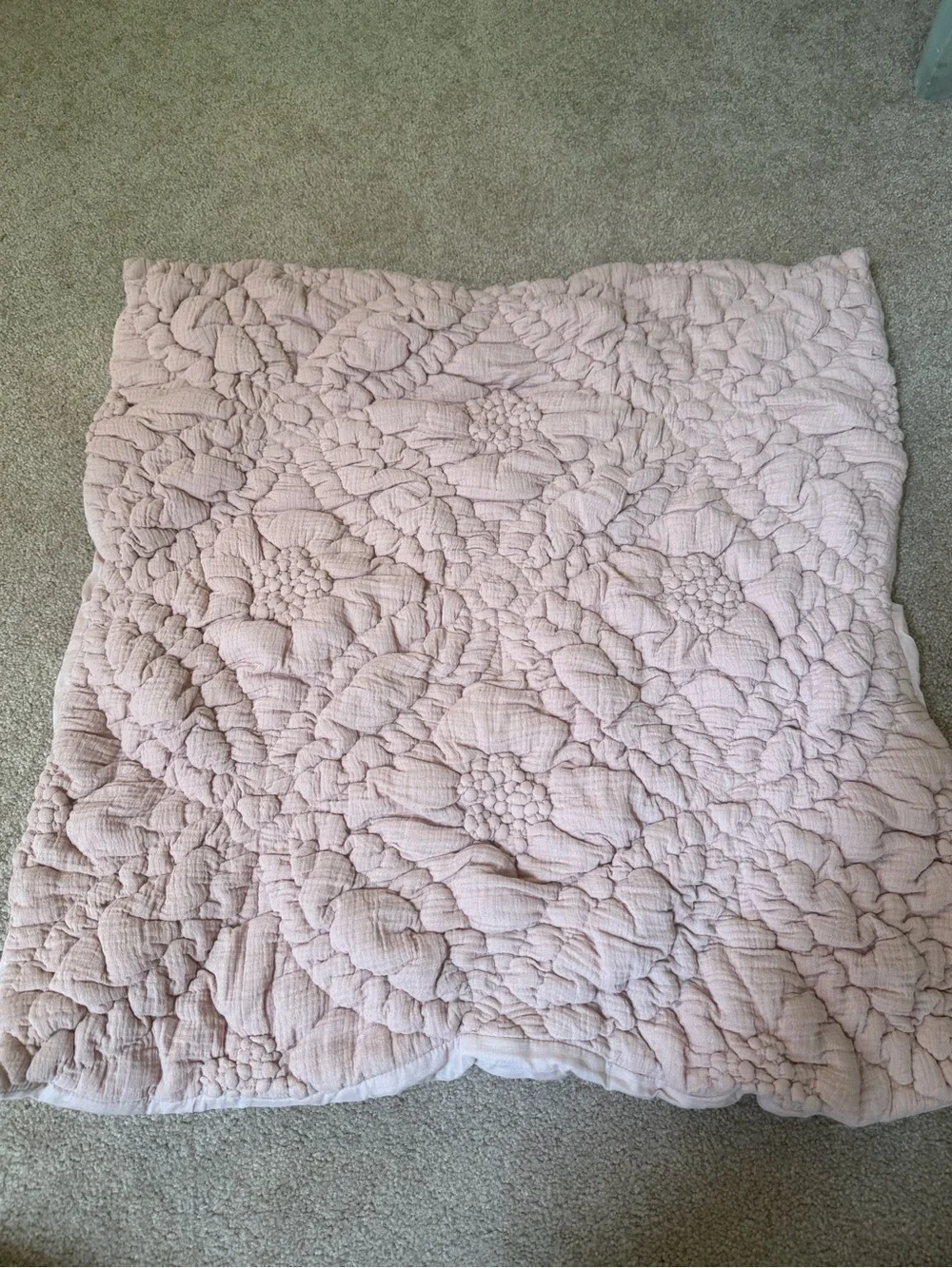 New Anthropologie everly cotton floral euro sham textured misty rose pink cover